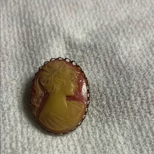 Vintage Cameo Scarf Clip in Tan and Brown